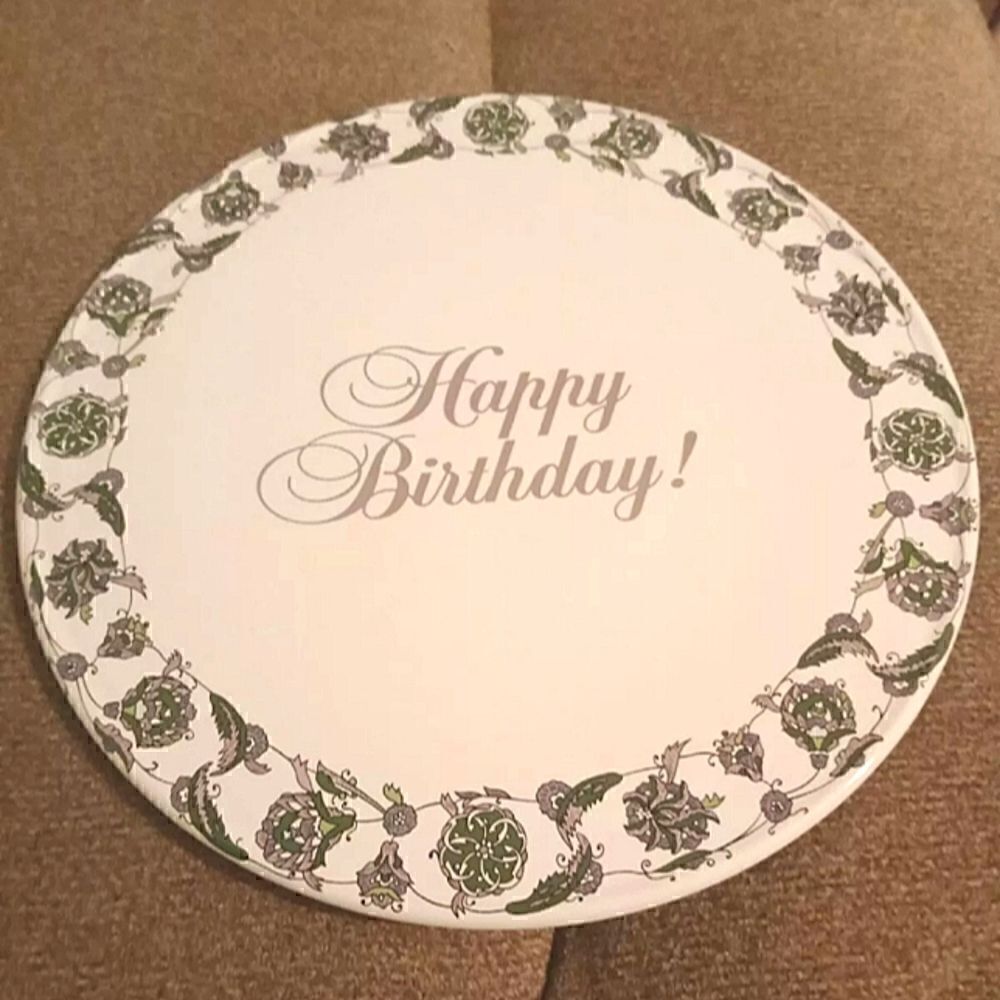 Vintage HAPPY BIRTHDAY Cake serving plate 10.25" President club plate..Avon NWT